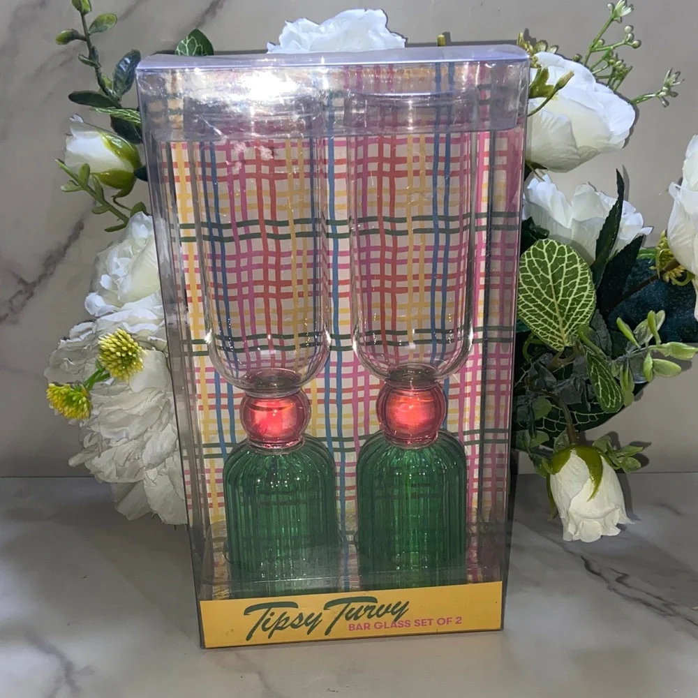 ban.do Green & Pink Tipsy Turney Bar Glasses Set of 2